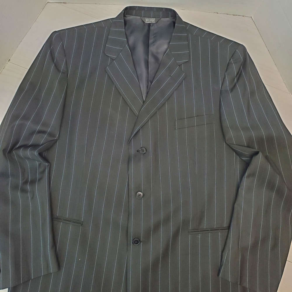 Riccardo Hand Tailored Mens Pinstripe Blazer Charcoal Grey 48L Italian Design